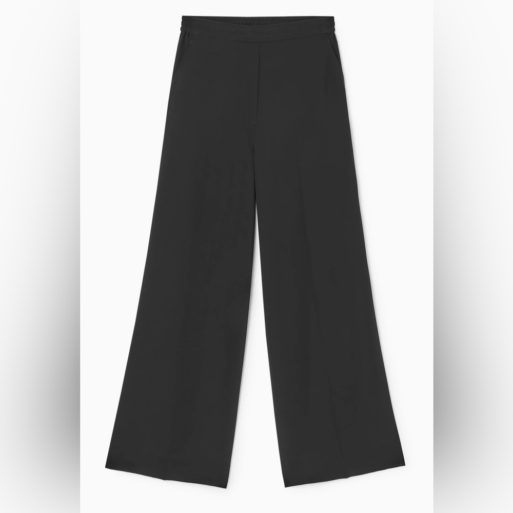 Black Silk High Waisted Wide-Leg Pants